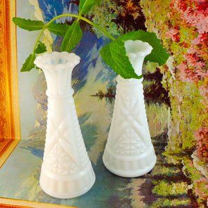 Milk Glass Bud Vases/Candle Holders Set of 2